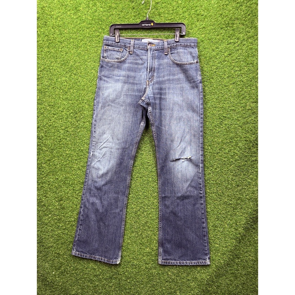 Levis 527 Jeans Mens 32x31 Low Boot Cut Dark Wash Whiskering Distressed Workwear